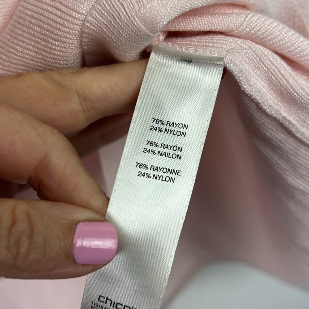 Perfect Chico’s v-neck lightweight 3/4 sleeve baby pink sweater 2 large - Picture 5 of 6